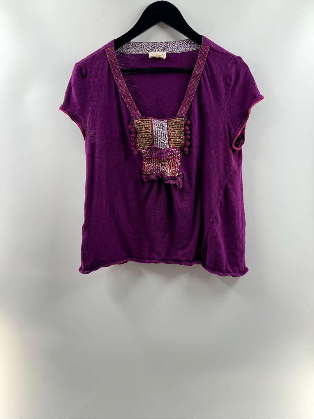 Anthropologie Meadow Rue Purple Embellished Boho Knit Top – Women’s Large